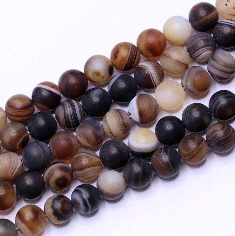 PLTbeads Natural Gemstone Loose Beads Smooth Round Approxi 15 inch DIY Bracelet Necklace for Jewelry Making (8mm, Matte Brown Stripe Agate) - Image 4